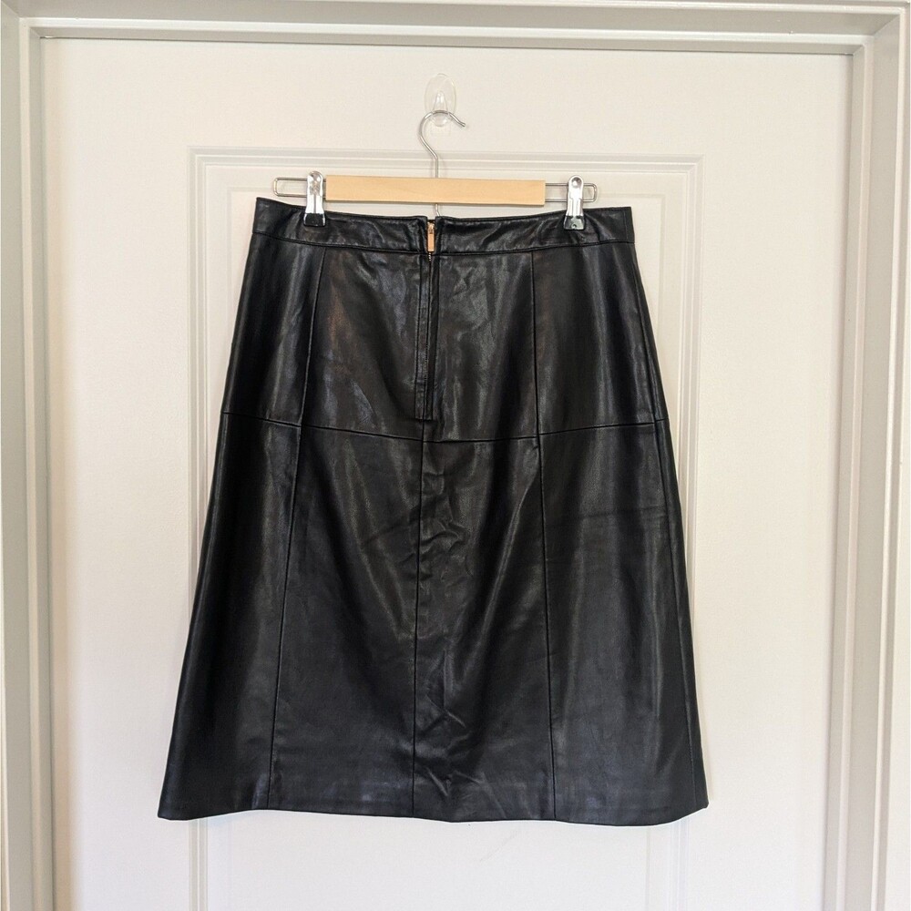 Liz Claiborne Career Faux Leather Skirt Womens 10 Black A-Line Gold Buttons - Picture 4 of 9